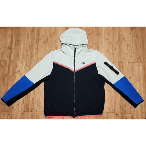 Nike Sportswear Tech Fleece Hoodie Men's XL Lime Ice Black Blue Zip CU4489-303 - Picture 1 of 8